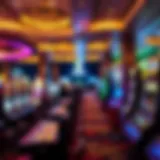 A vibrant casino floor showcasing various gaming tables and slot machines