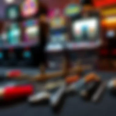 A collection of slot machine maintenance tools laid out for care and upkeep.