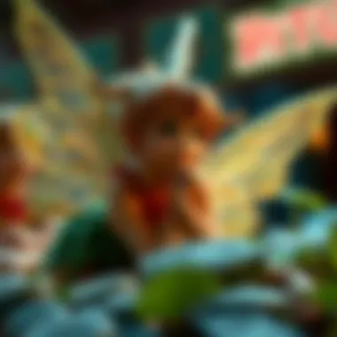 Artful design elements highlighting the pixie characters and symbols