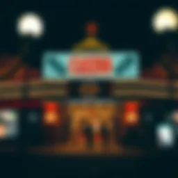 Illuminated casino entrance in Queens at night