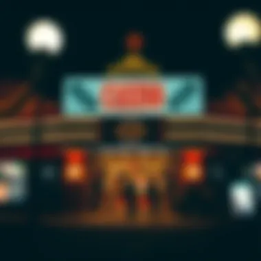 Illuminated casino entrance in Queens at night