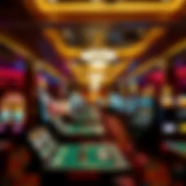 Interior of a vibrant casino floor with gaming tables