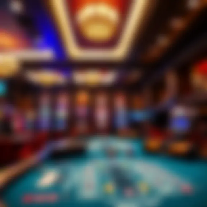Interior of a luxurious casino lounge featuring vibrant decor and gaming tables