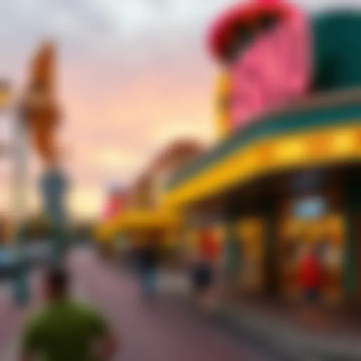 A colorful street scene outside a popular Mississippi casino with lively atmosphere