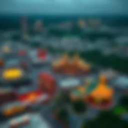 Aerial view of a vibrant casino complex