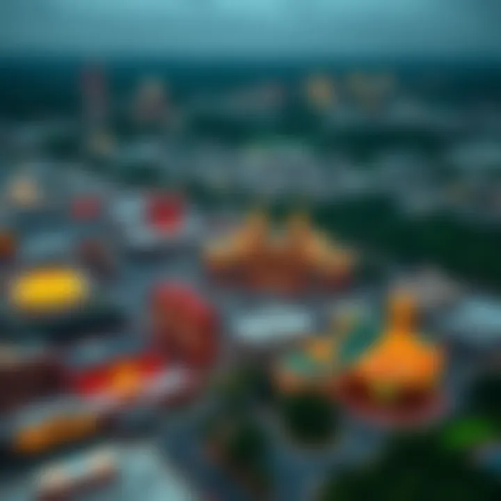 Aerial view of a vibrant casino complex