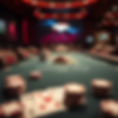 An engaging poker table setup with virtual cards and chips