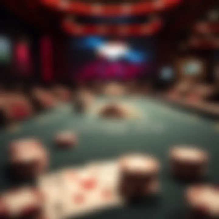 An engaging poker table setup with virtual cards and chips