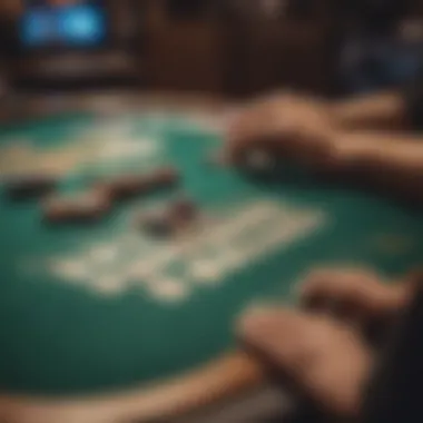 Online poker table with chips and cards