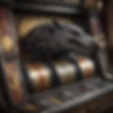 Close-up of a slot machine themed around Game of Thrones