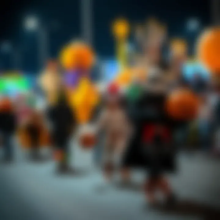 A vibrant parade showcasing Halloween costumes and floats