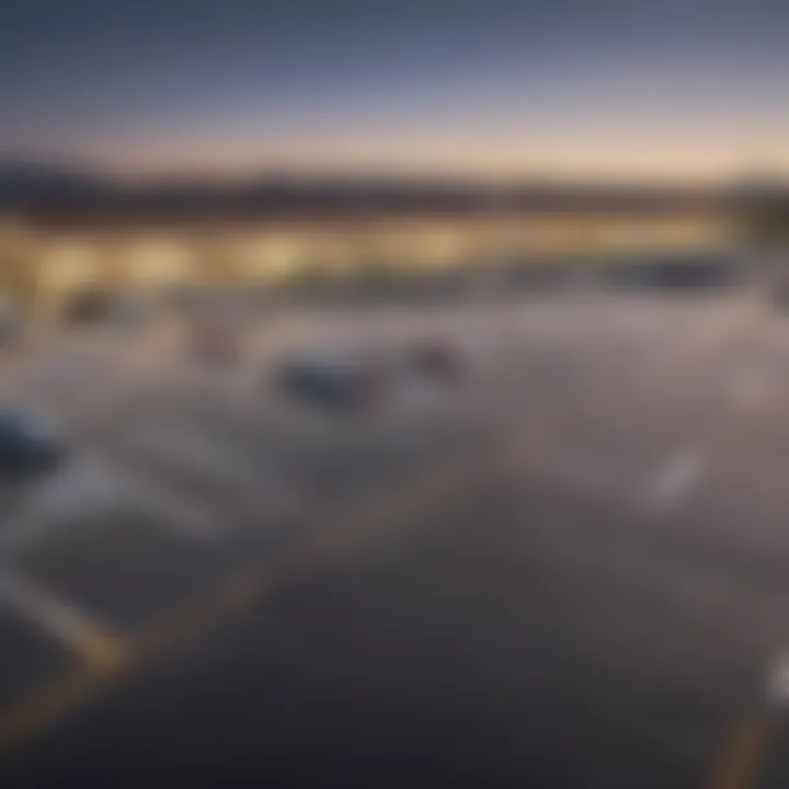 A spacious parking lot with ample parking spots