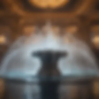 A close-up shot of water dancing in a vibrant casino fountain