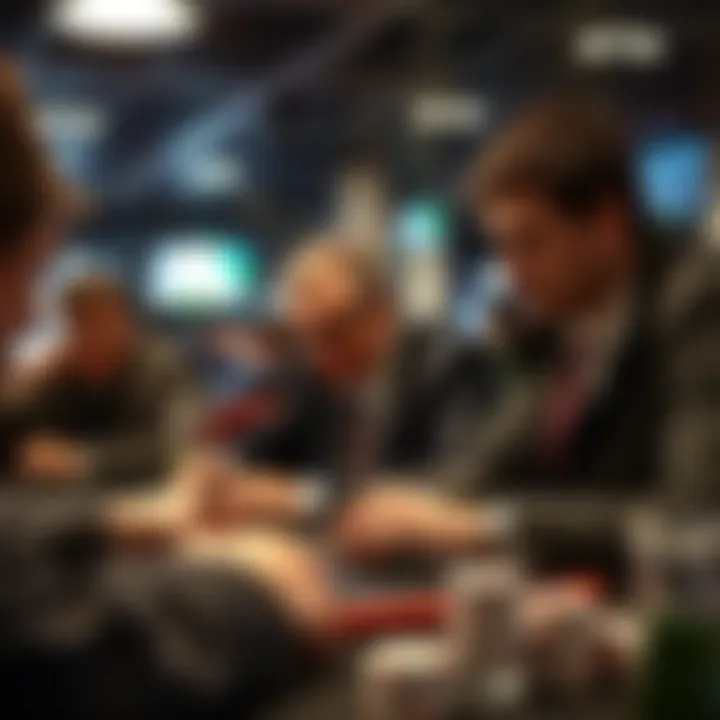 A group of enthusiasts analyzing racing odds and statistics