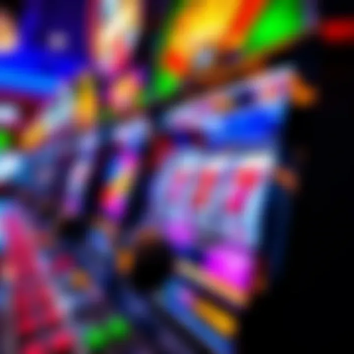 A close-up view of an animated slot machine display with vibrant graphics