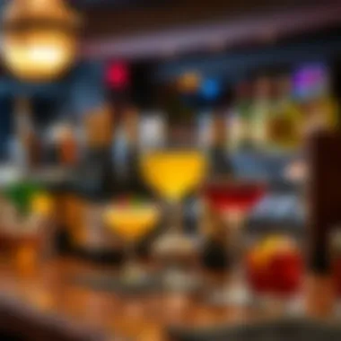 Beverage station featuring an array of wines and cocktails