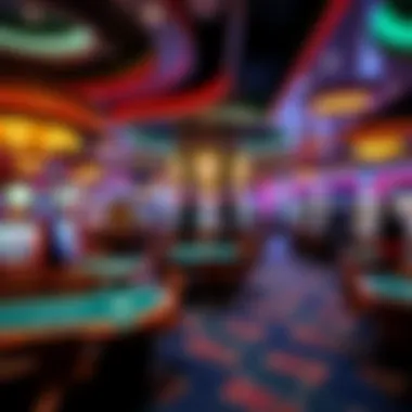 Intricate casino gaming layout featuring various tables and machines