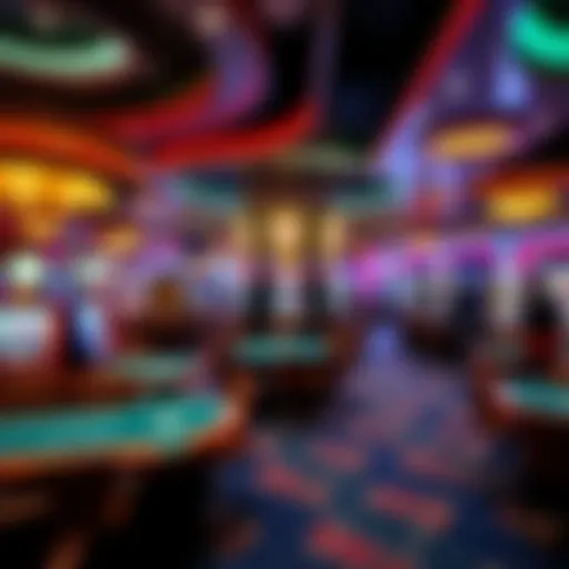 Intricate casino gaming layout featuring various tables and machines
