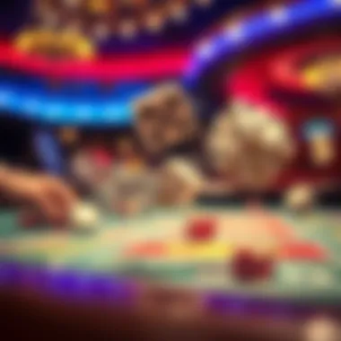 Close-up of dice being thrown in a game of craps