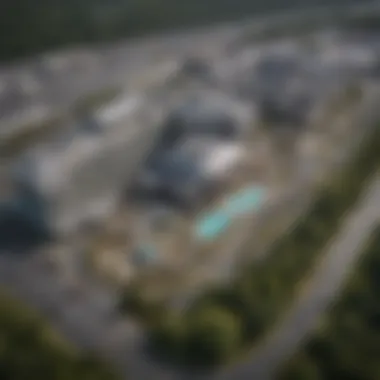 Aerial view of a casino resort in the Poconos, showcasing its architecture and surrounding landscape.