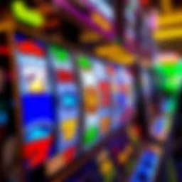 A close-up view of a vibrant slot machine interface displaying colorful graphics and engaging symbols