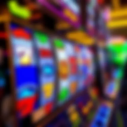 A close-up view of a vibrant slot machine interface displaying colorful graphics and engaging symbols
