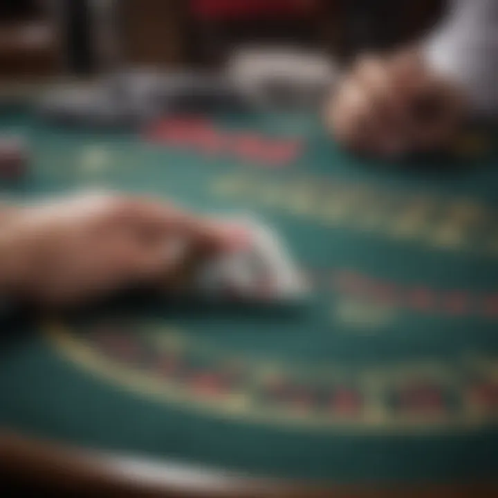 A close-up of a classic blackjack table in action