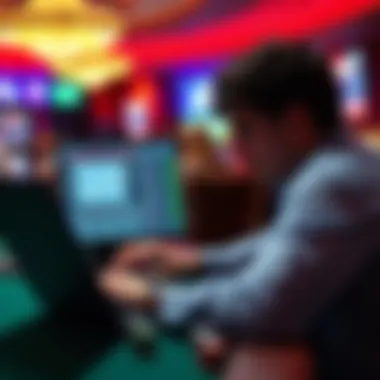 A player analyzing statistics on a laptop during a game