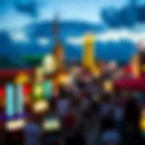 A panoramic view of Tunica's casino strip, showcasing vibrant lights and bustling activity.