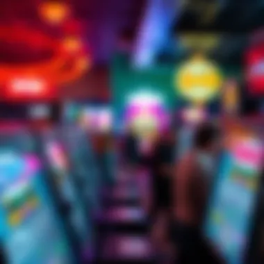 An engaging scene of players interacting with video bingo machines in a lively setting