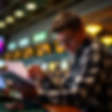 A focused individual analyzing racing forms and statistics