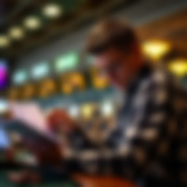 A focused individual analyzing racing forms and statistics