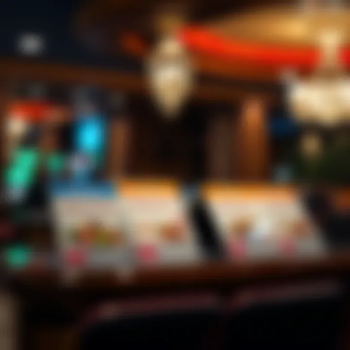 Promotional offers displayed at a reception desk