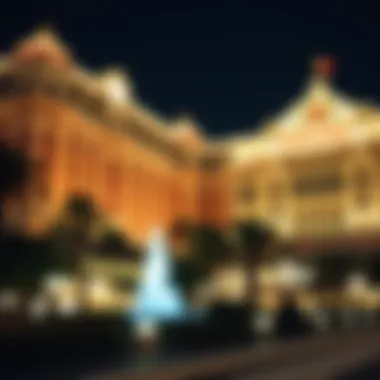 Nighttime view of Monte Carlo Casino illuminated with bright lights