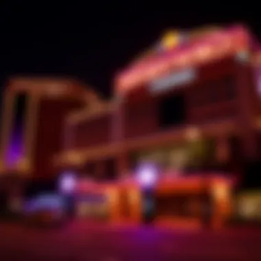 Exterior view of Resorts World Casino Yonkers illuminated at night