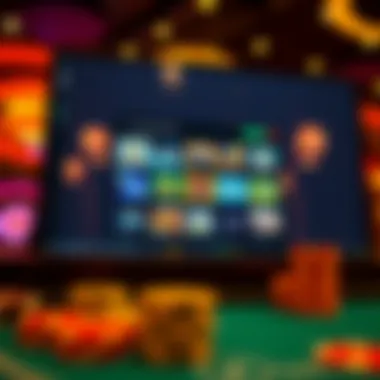 A digital screen displaying various online gaming options