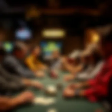 Excitement at the Poker Table Group of players engaged in a thrilling poker game at The Lodge Card Club