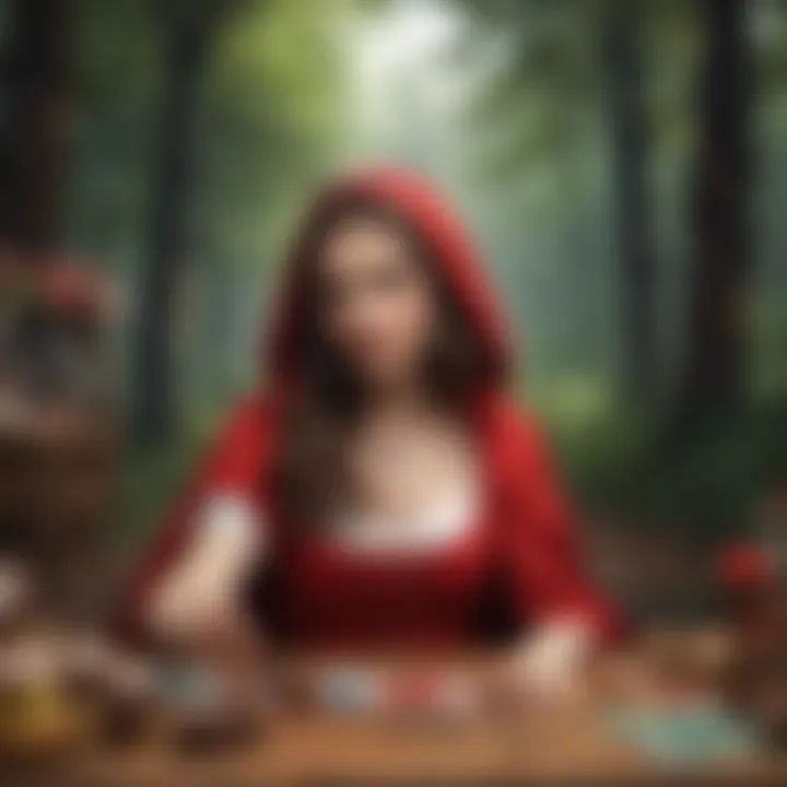 Illustration of key thematic elements from Little Red Riding Hood incorporated into the game.