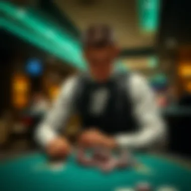 Dealer at Blackjack Table with Chips Dealer at blackjack table with chips