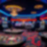 Virtual casino environment showcasing various gaming tables and slots