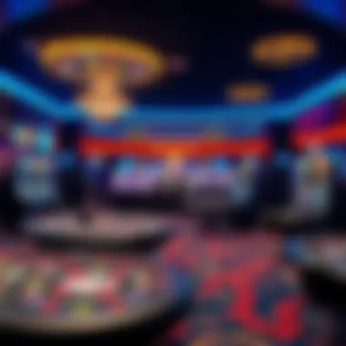 Virtual casino environment showcasing various gaming tables and slots