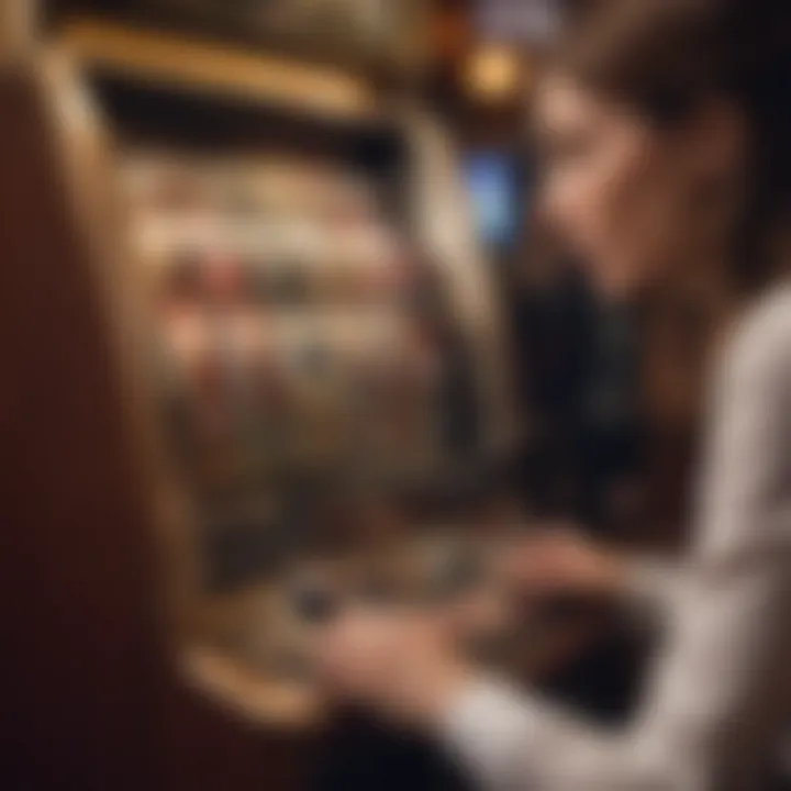 Close-up of a player engaging with a penny slot, illustrating excitement