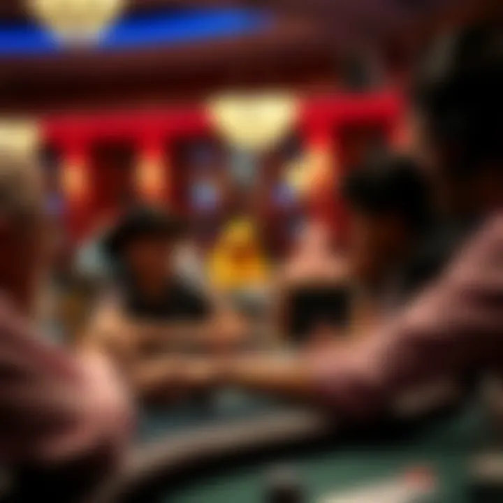 A vibrant poker tournament setting showcasing players engrossed in the game
