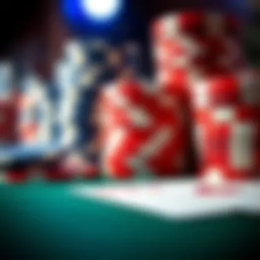 Close-up of virtual poker chips and cards