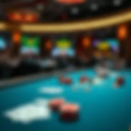 Digital representation of a poker table with cards and chips