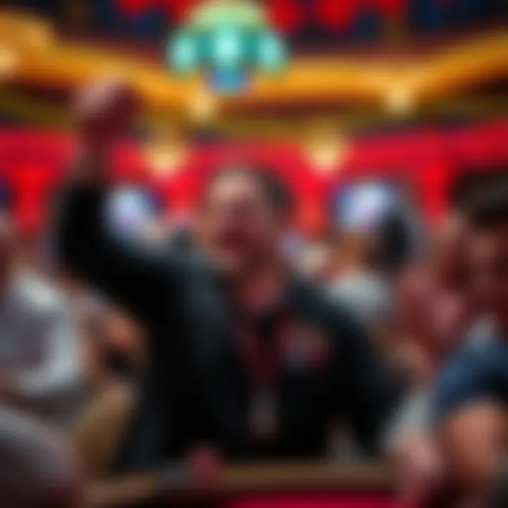 Key player celebrating a significant chip lead