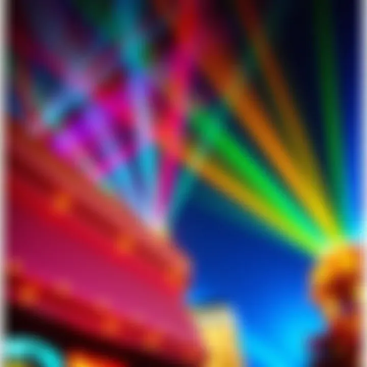 An artistic representation of technicolor beams radiating in the night sky